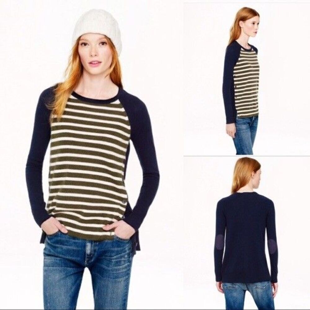 Darling J.CREW "Side Button Sweater" Striped Long Sleeve Crew Neck Sweater SZ XS